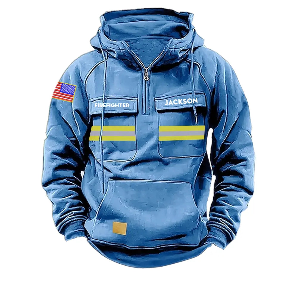 Personalized US Firefighter Canada Flag American Retro Hooded Sweatshirt Printed QTKH241519
