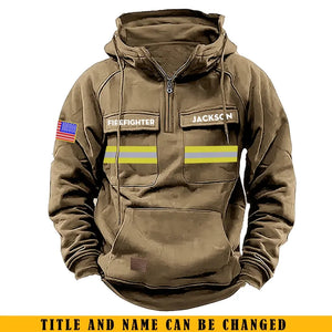 Personalized US Firefighter Canada Flag American Retro Hooded Sweatshirt Printed QTKH241519