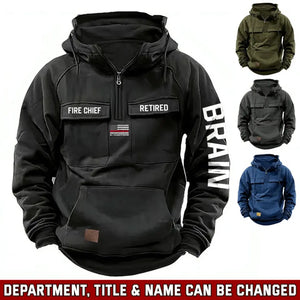 Personalized US Flag Retired US Firefighter Red Line American Retro Hooded Sweatshirt Printed QTVA241499