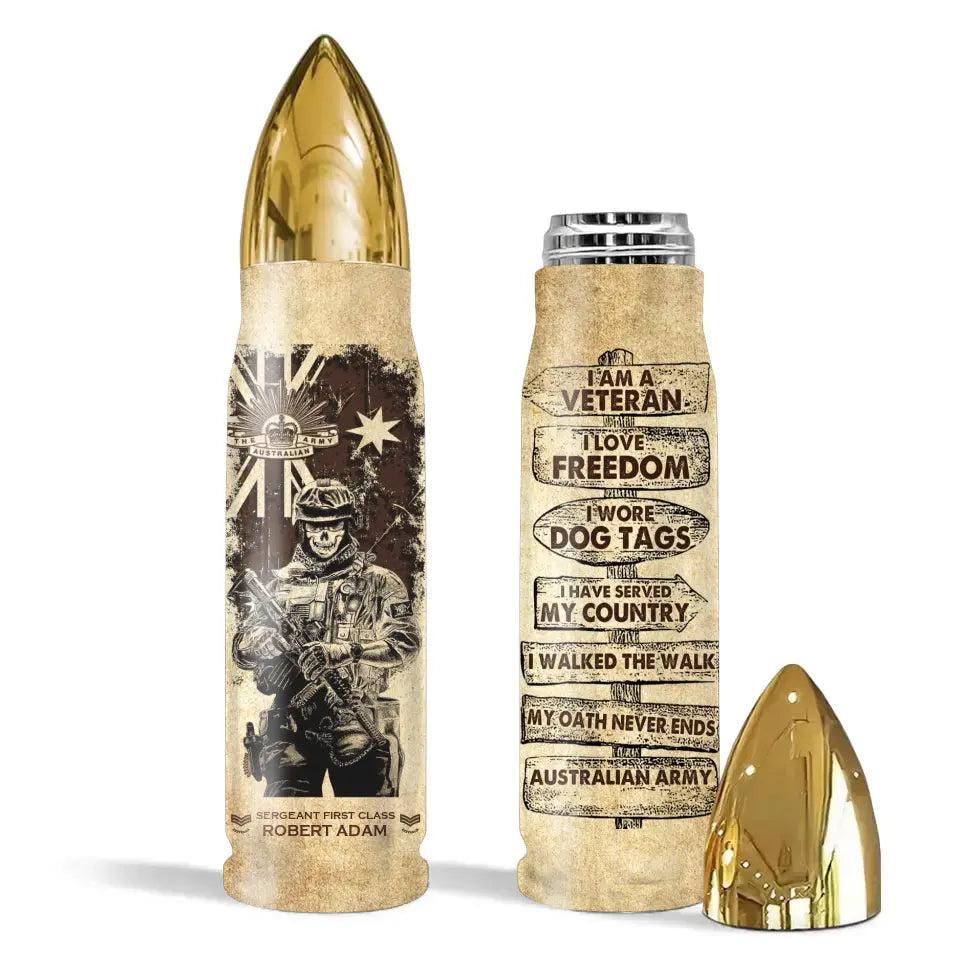 Personalized I'm a Veteran I Love Freedom I Wore Dog Tags I Have Served My Country I Walked The Walk Australian Army Bullet Tumbler Printed AHVA241515