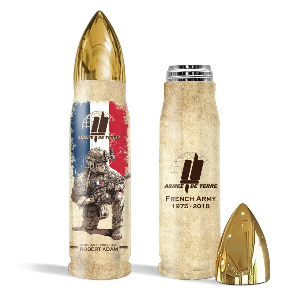 Personalized French Army Veteran Custom Rank & Name Bullet Tumbler Printed AHVA241537
