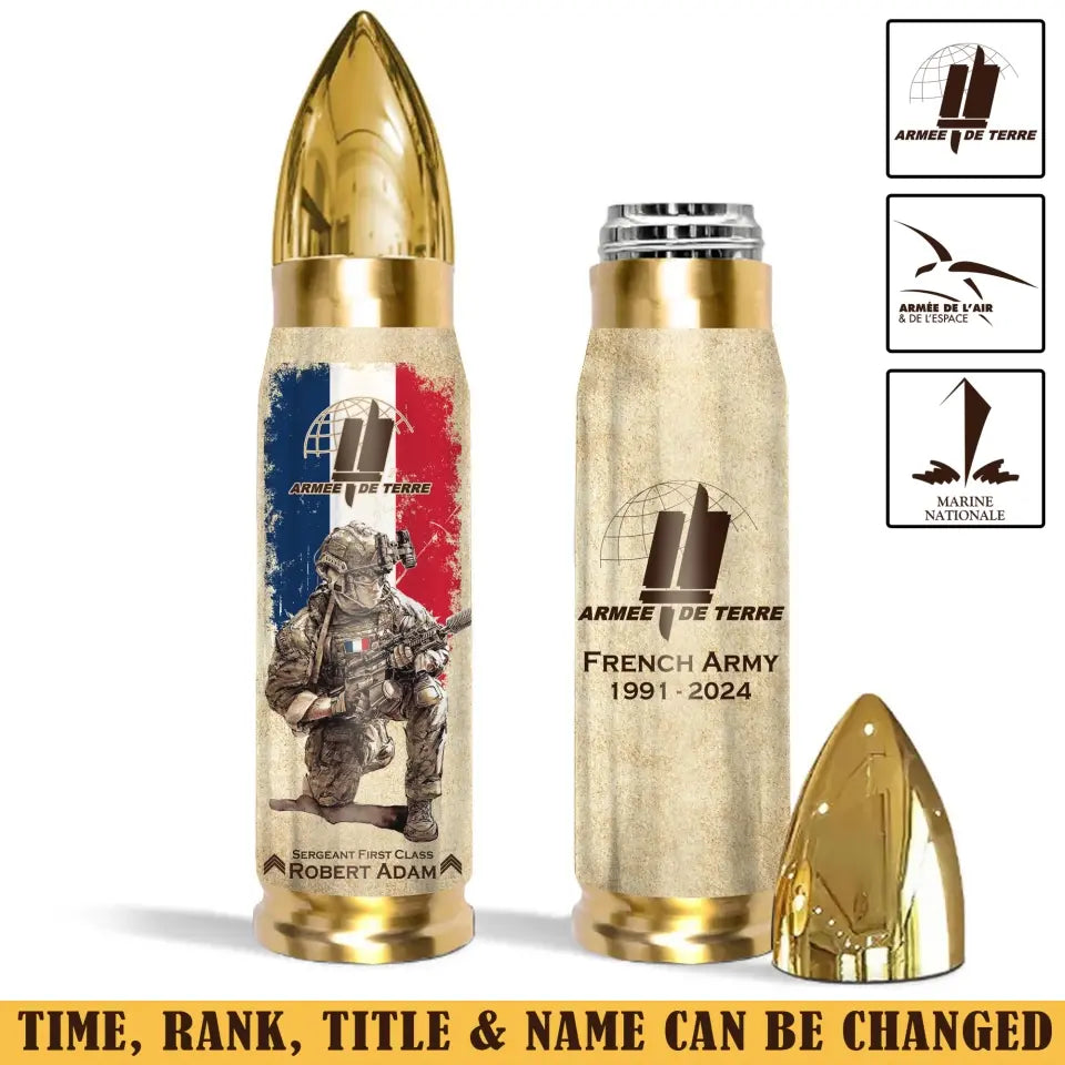 Personalized French Army Veteran Custom Rank & Name Bullet Tumbler Printed AHVA241537