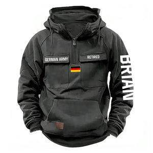 Personalized German Army Veteran Custom Name American Retro Hooded Sweatshirt Printed QTVA241542
