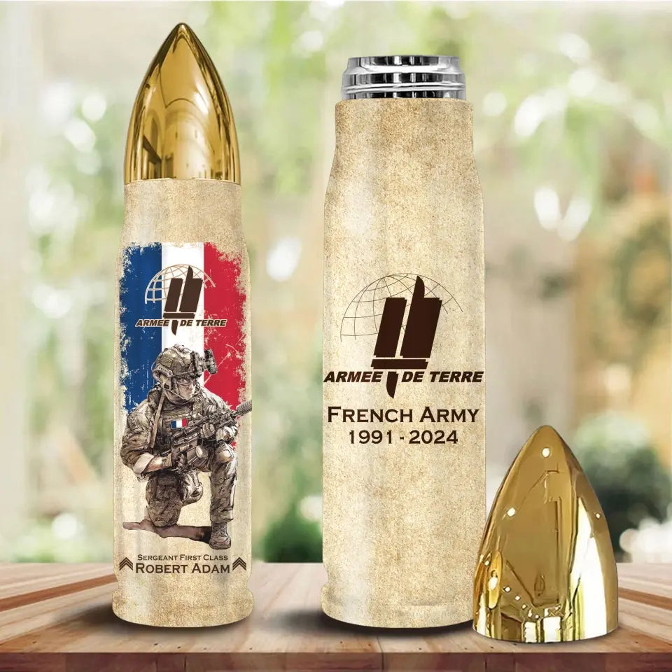 Personalized French Army Veteran Custom Rank & Name Bullet Tumbler Printed AHVA241537