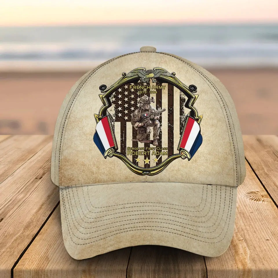 Personalized French Army Veteran Custom Name, Rank & Time Cap 3D Printed AHHN241546