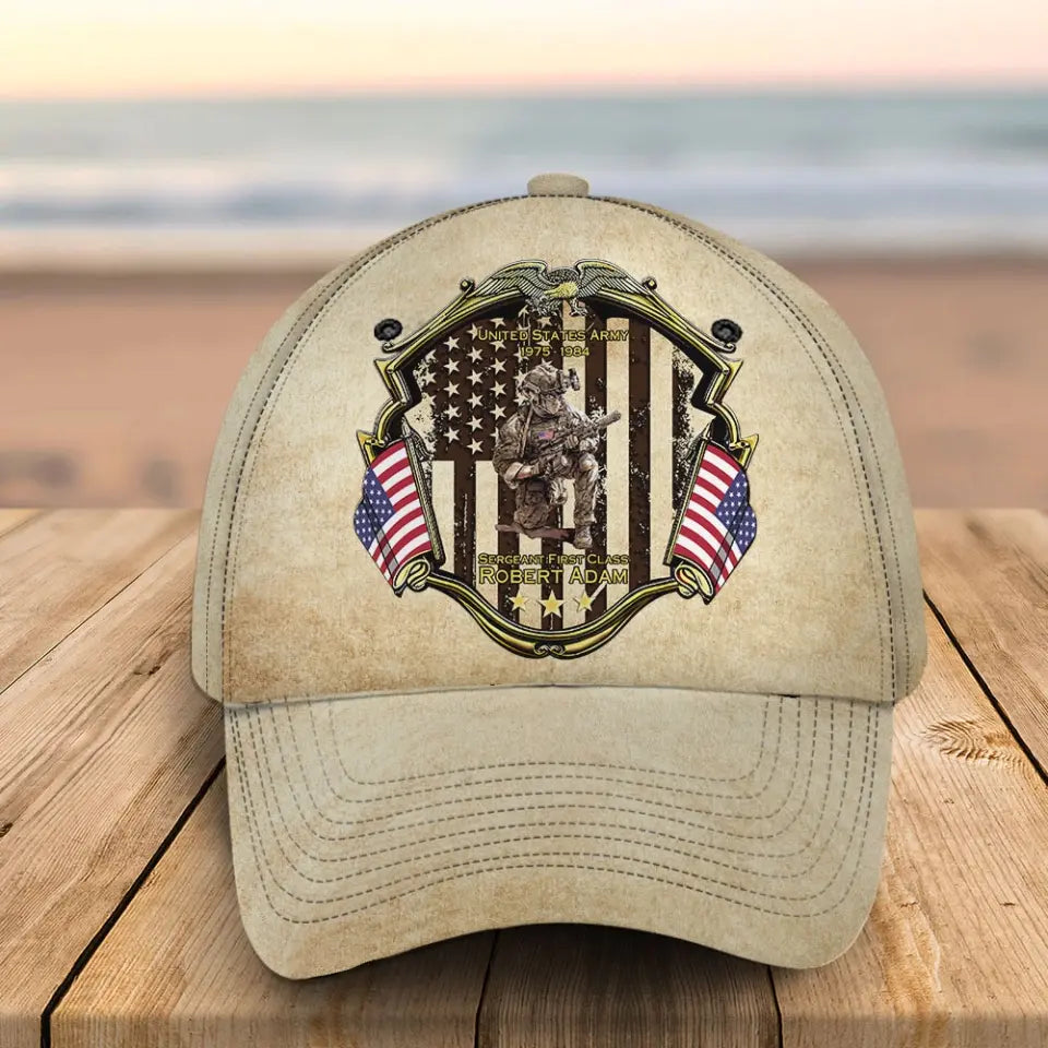 Personalized US Army Veteran Custom Name, Rank & Time Cap 3D Printed AHHN241546