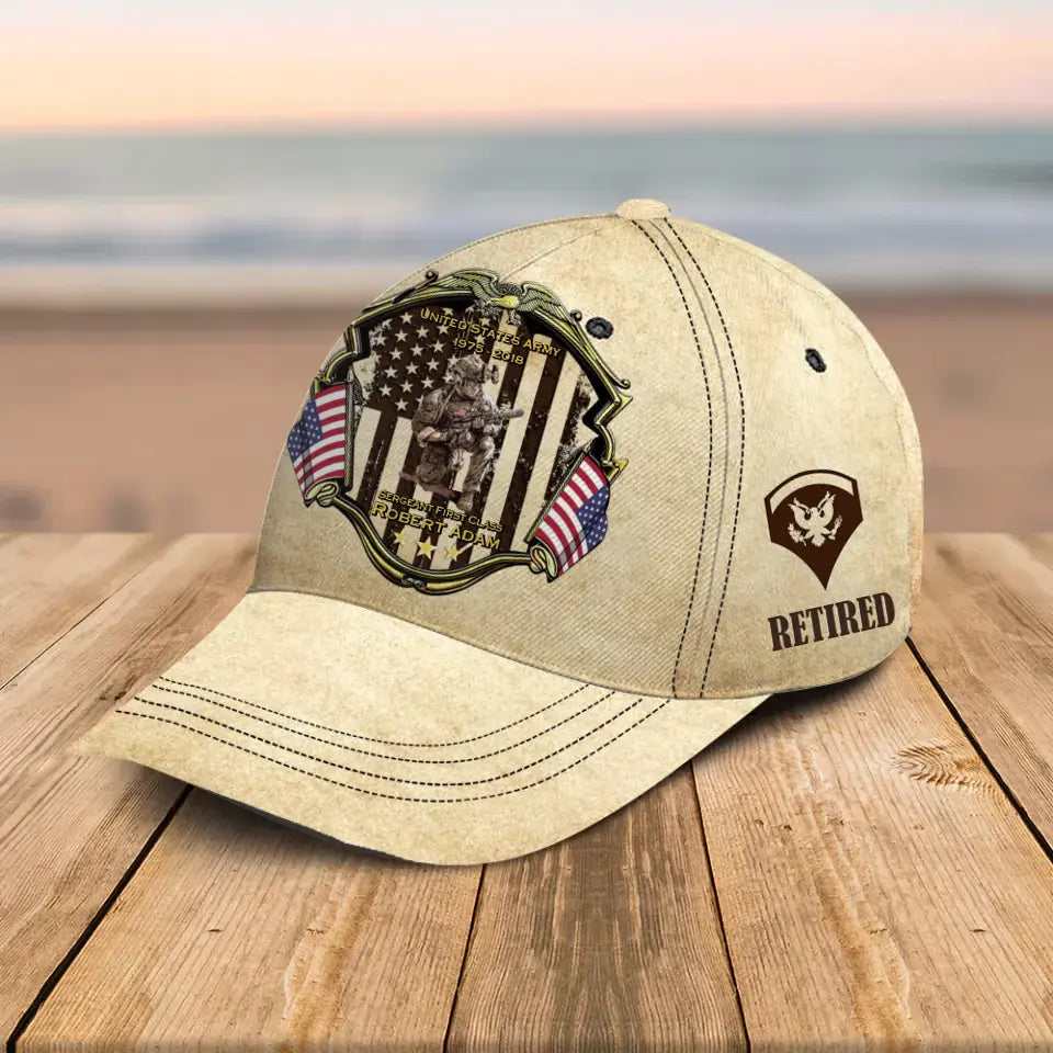 Personalized US Army Veteran Custom Name, Rank & Time Cap 3D Printed AHHN241546