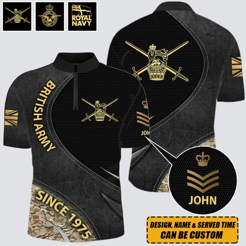 Personalized UK Veteran Branch Logo Custom Name, Rank & Time Half Turtleneck Short Sleeve Polo Printed AHVQ241548