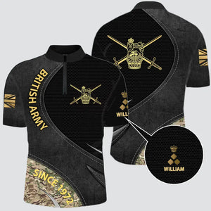 Personalized UK Veteran Branch Logo Custom Name, Rank & Time Half Turtleneck Short Sleeve Polo Printed AHVQ241548
