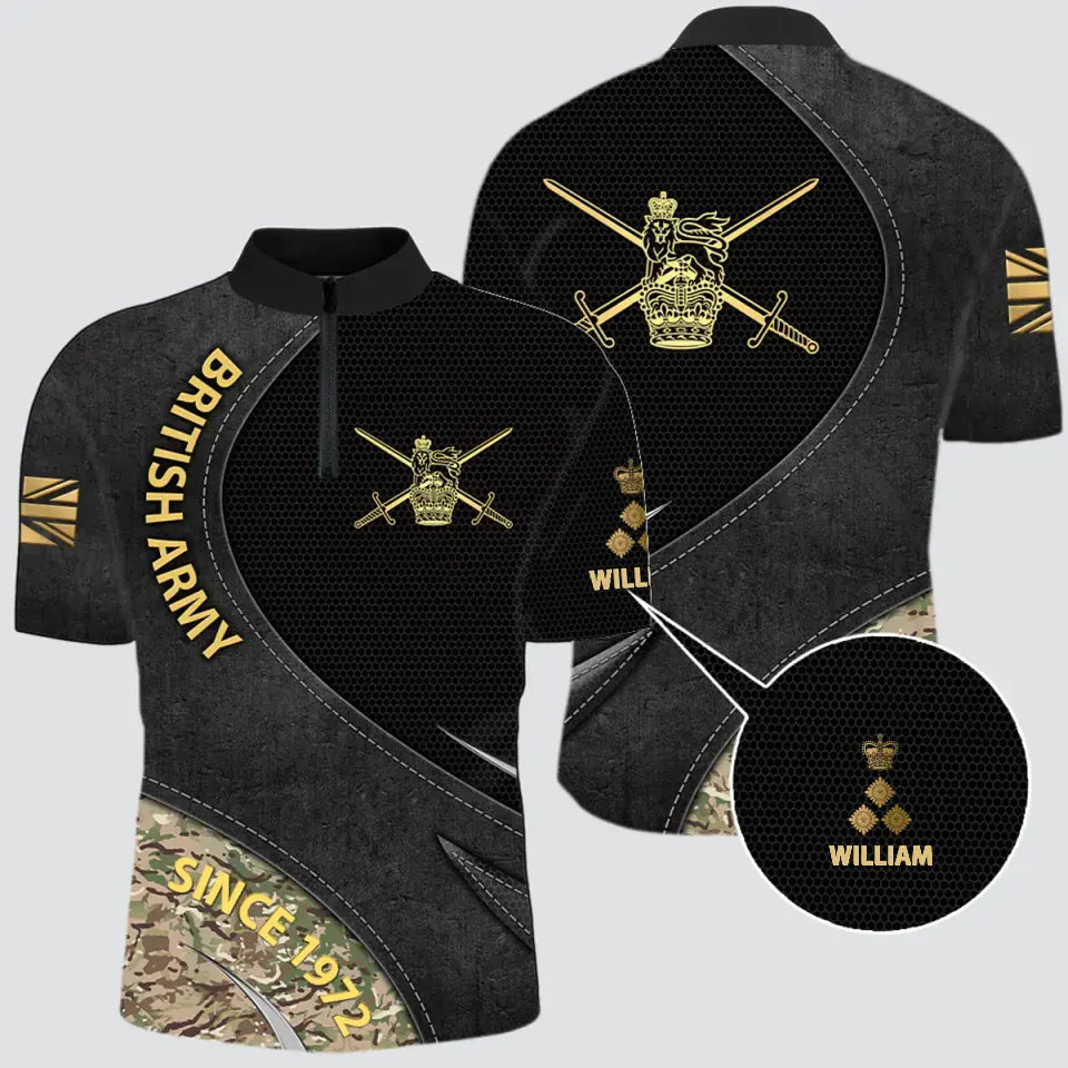 Personalized UK Veteran Branch Logo Custom Name, Rank & Time Half Turtleneck Short Sleeve Polo Printed AHVQ241548