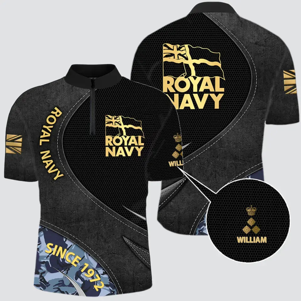 Personalized UK Veteran Branch Logo Custom Name, Rank & Time Half Turtleneck Short Sleeve Polo Printed AHVQ241548