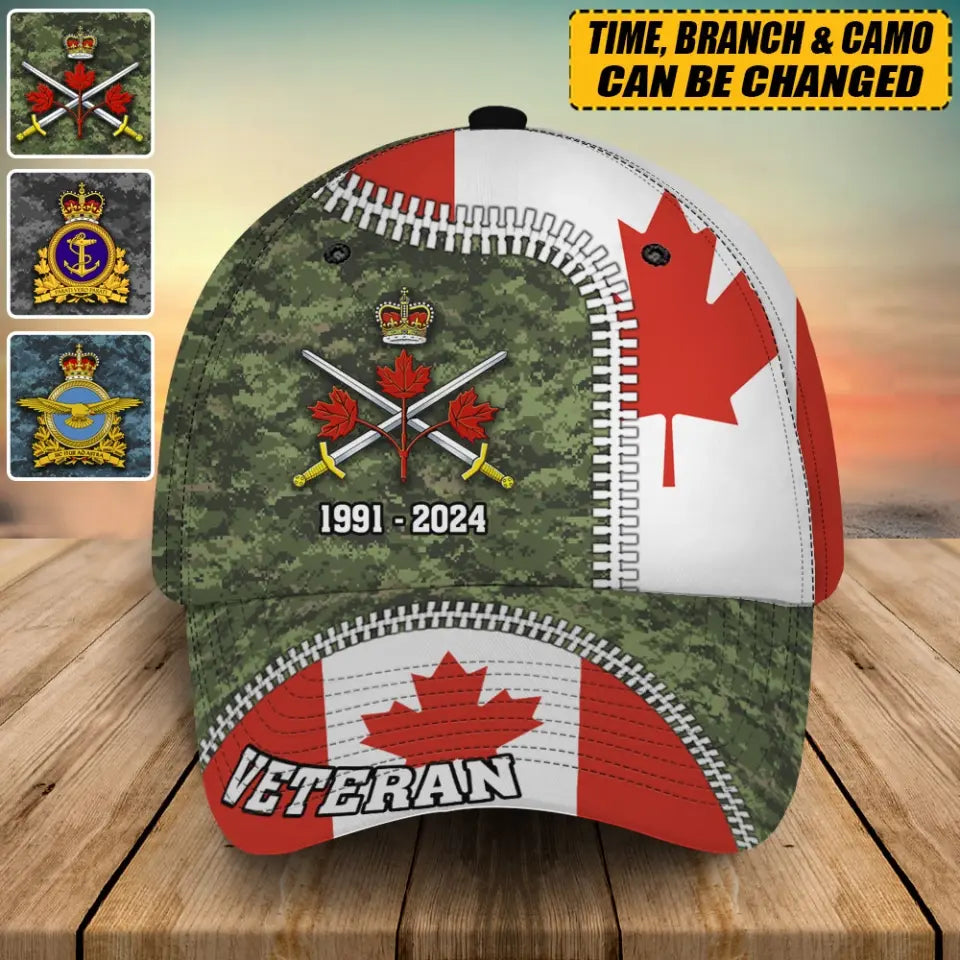 Personalized Canadian Veteran Logo & Camo Custom Time Cap 3D Printed QTVA241547