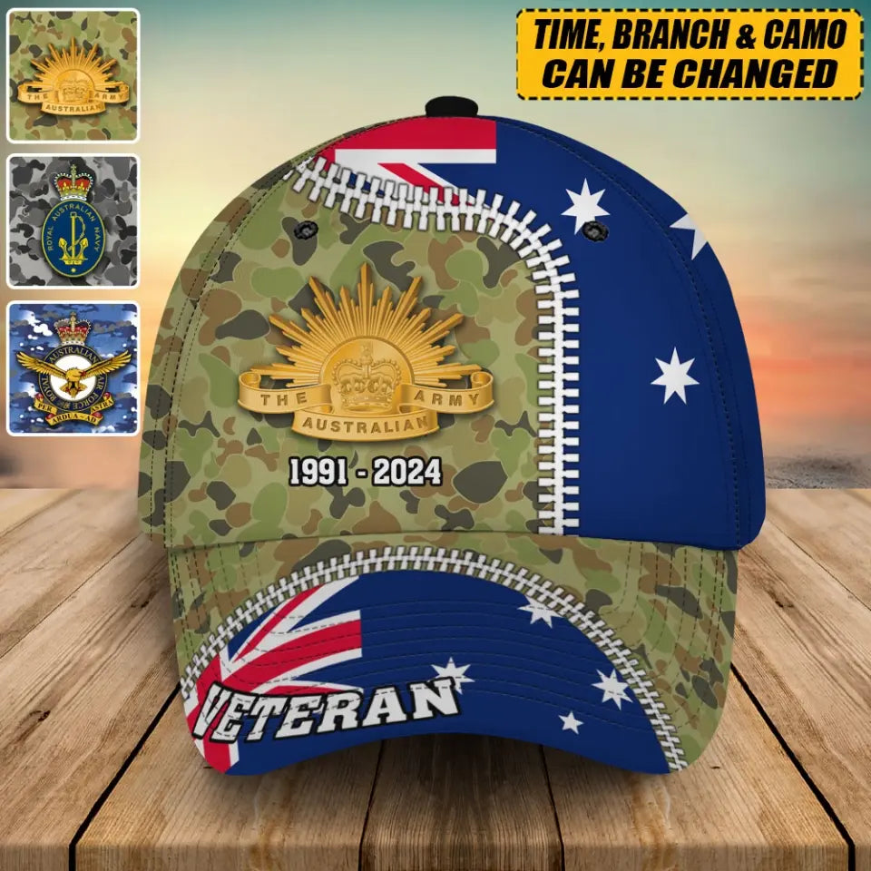 Personalized Australian Veteran Logo & Camo Custom Time Cap 3D Printed QTVA241547