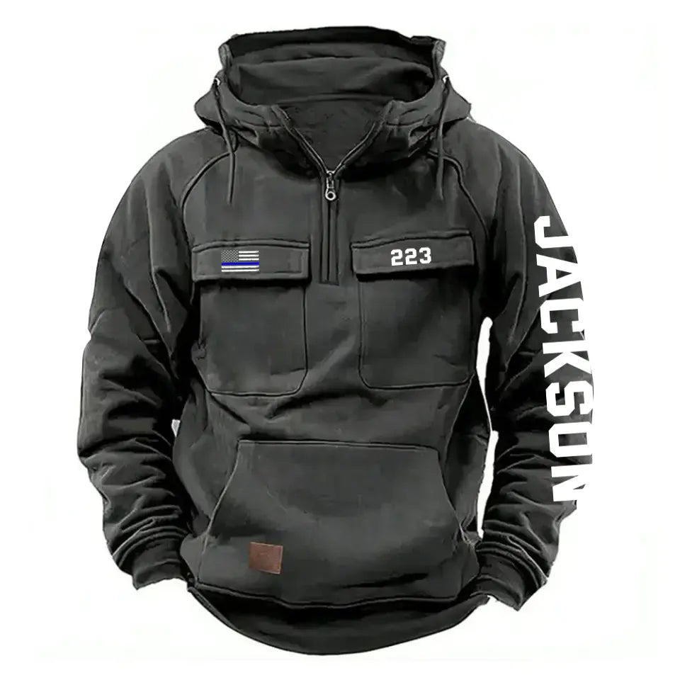 Personalized US Police Flag Custom Name & ID American Retro Hooded Sweatshirt Printed QTKH241553