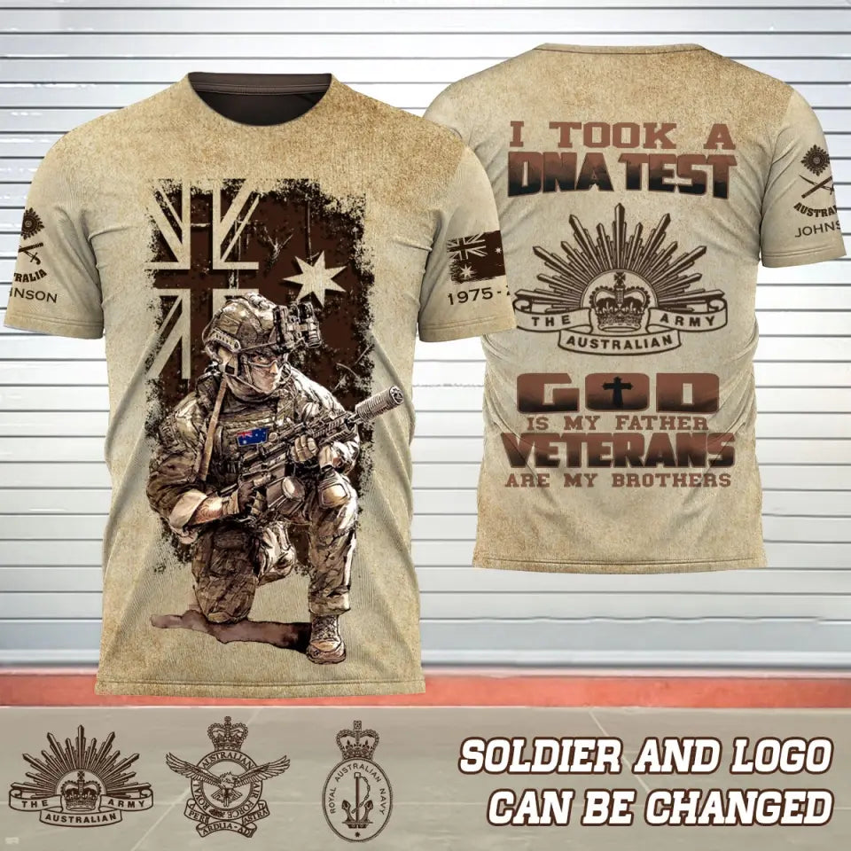 Personalized I Took A DNA Test God Is My Father Veterans Are My Brothers Australian Army Veteran 3D T-shirt Printed AHVQ241554