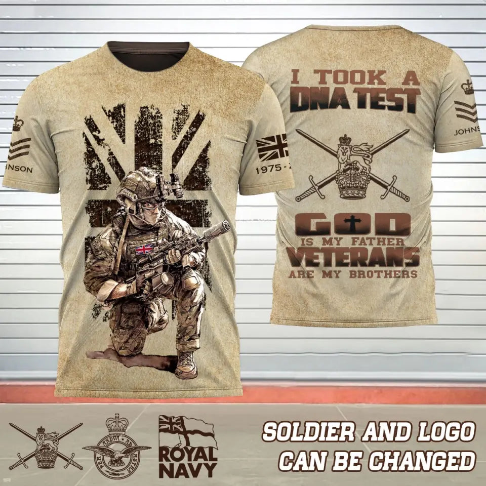 Personalized I Took A DNA Test God Is My Father Veterans Are My Brothers UK Army Veteran 3D T-shirt Printed AHVQ241554