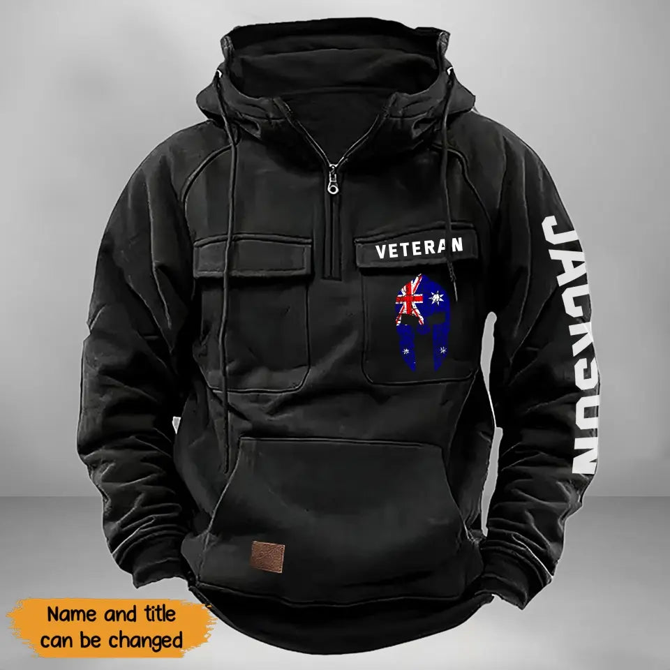 Personalized Spartan Helmet Australian Veteran Custom Name American Retro Hooded Sweatshirt Printed QTKH241563