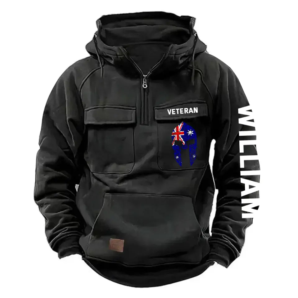 Personalized Spartan Helmet Australian Veteran Custom Name American Retro Hooded Sweatshirt Printed QTKH241563