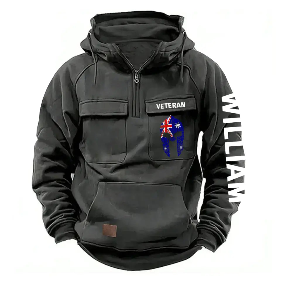 Personalized Spartan Helmet Australian Veteran Custom Name American Retro Hooded Sweatshirt Printed QTKH241563