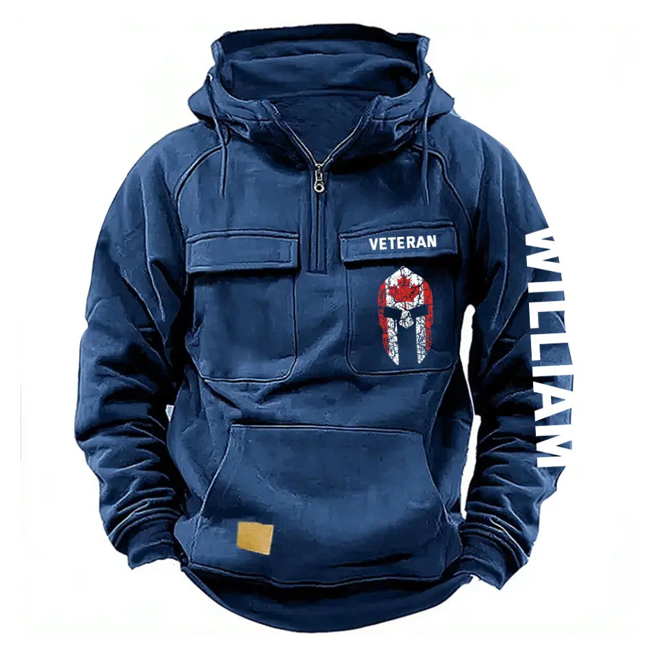 Personalized Spartan Helmet Canadian Veteran Custom Name American Retro Hooded Sweatshirt Printed QTKH241563