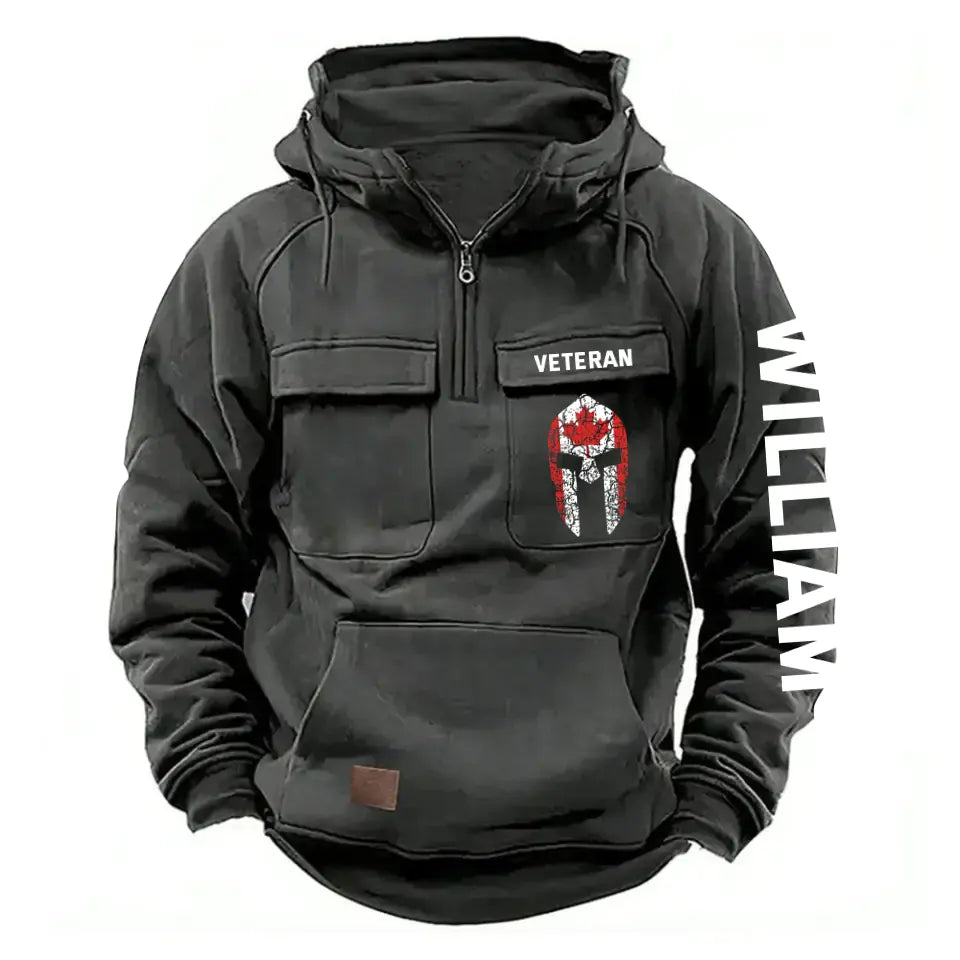 Personalized Spartan Helmet Canadian Veteran Custom Name American Retro Hooded Sweatshirt Printed QTKH241563