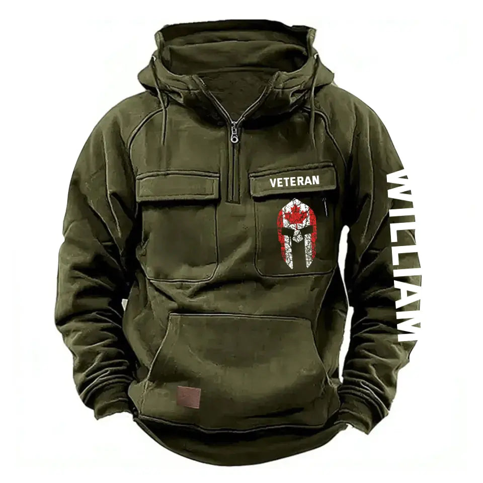Personalized Spartan Helmet Canadian Veteran Custom Name American Retro Hooded Sweatshirt Printed QTKH241563