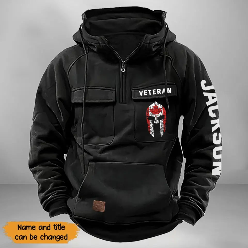 Personalized Spartan Helmet Canadian Veteran Custom Name American Retro Hooded Sweatshirt Printed QTKH241563