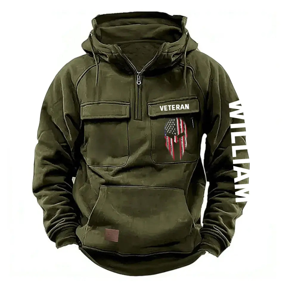 Personalized Spartan Helmet US Veteran Custom Name American Retro Hooded Sweatshirt Printed QTKH241563