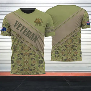 Personalized Australian Veteran Rank Camo Custom Name 3D T-shirt Printed QTHN241586