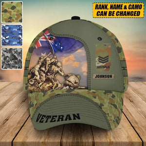 Personalized Australian Veteran Rank Camo & Name Cap 3D Printed AHVA241584