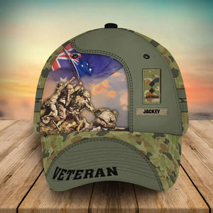 Personalized Australian Veteran Rank Camo & Name Cap 3D Printed AHVA241584