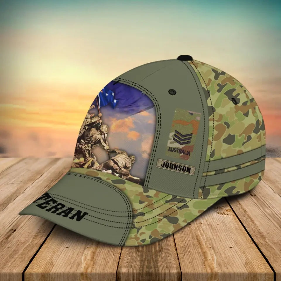 Personalized Australian Veteran Rank Camo & Name Cap 3D Printed AHVA241584