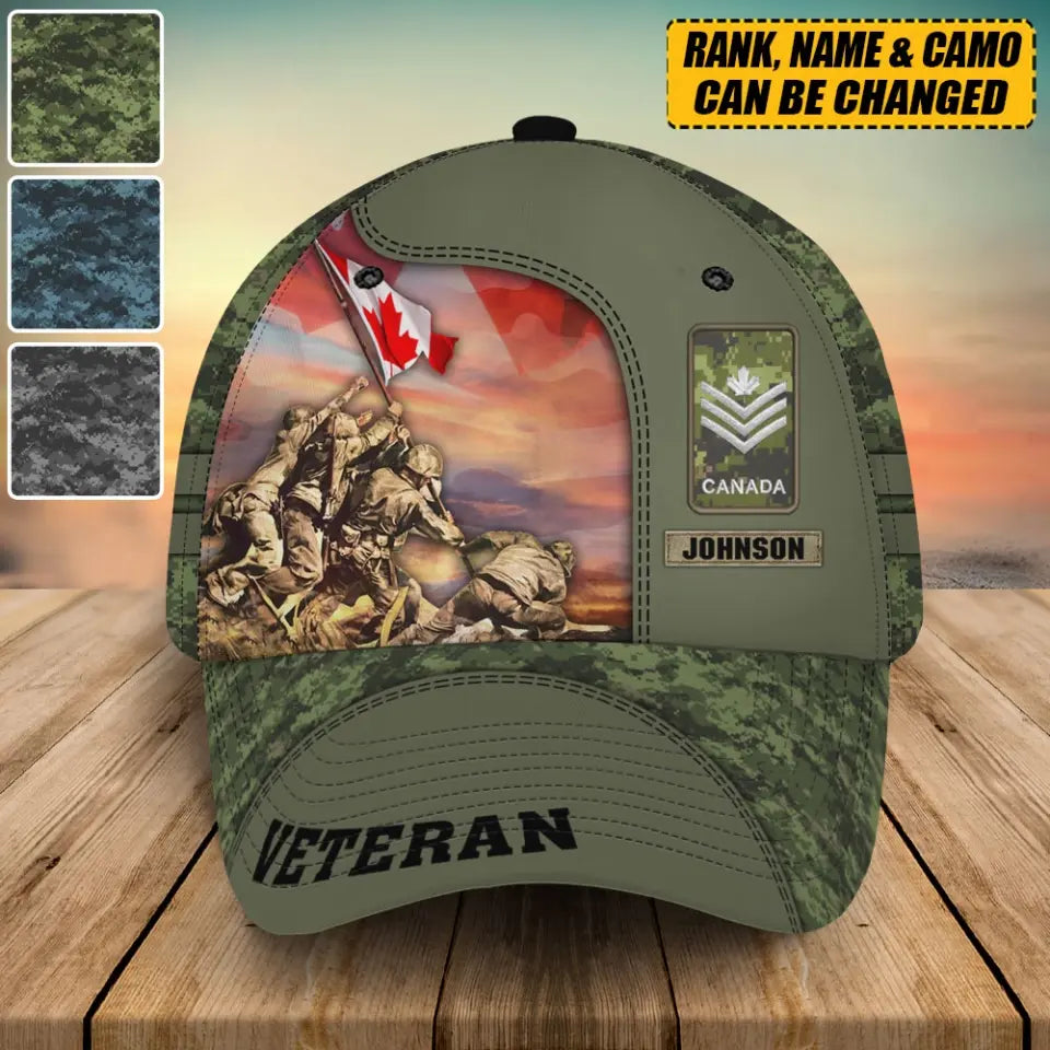 Personalized Canadian Veteran Rank Camo & Name Cap 3D Printed AHVA241584