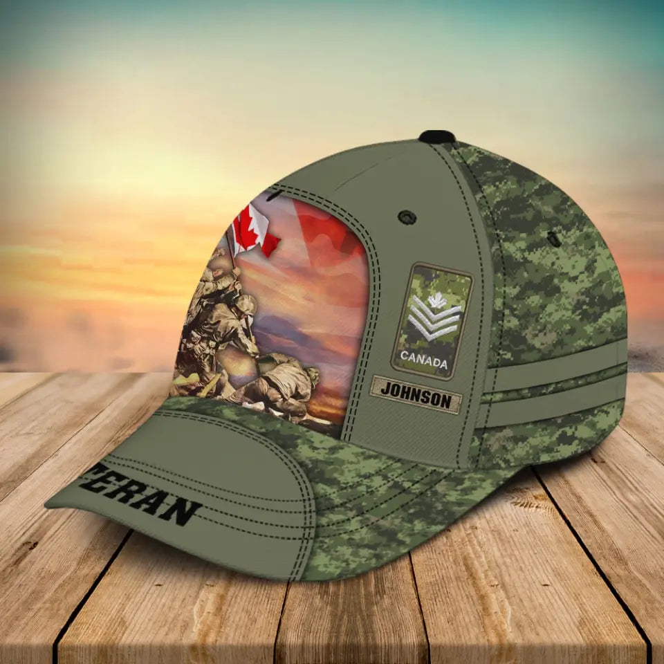 Personalized Canadian Veteran Rank Camo & Name Cap 3D Printed AHVA241584
