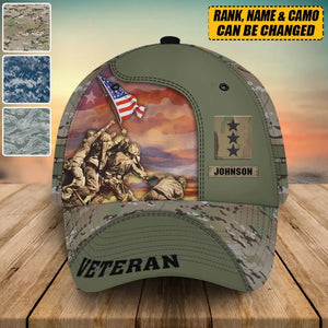 Personalized US Veteran Rank Camo & Name Cap 3D Printed AHVA241584