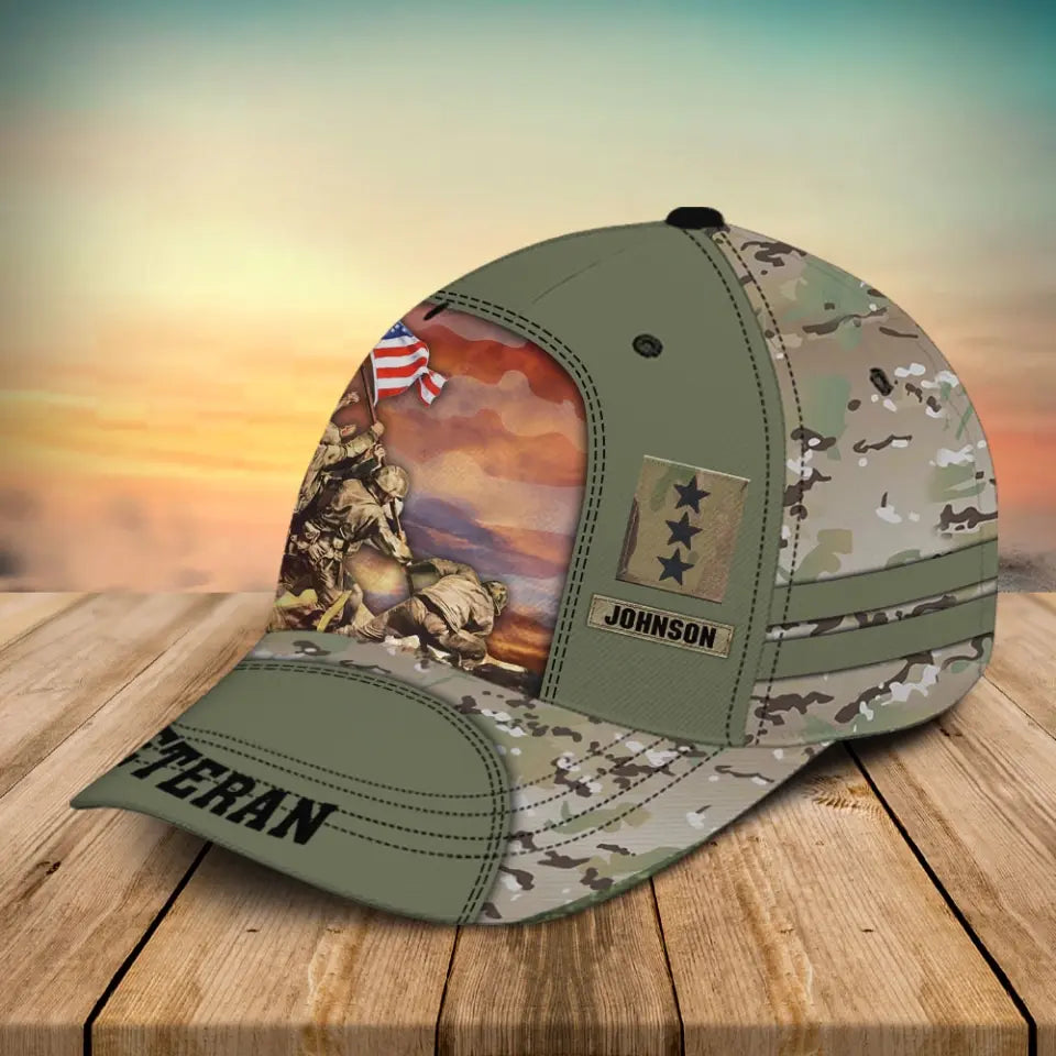 Personalized US Veteran Rank Camo & Name Cap 3D Printed AHVA241584