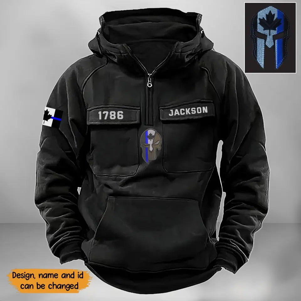 Personalized Canadian Police Flag Spartan Helmet American Retro Hooded Sweatshirt Printed KH241592