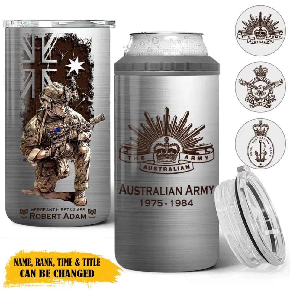 Personalized Australian Army Veteran Logo Custom Name, Rank & Time Can Cooler 16oz Printed LVA241604