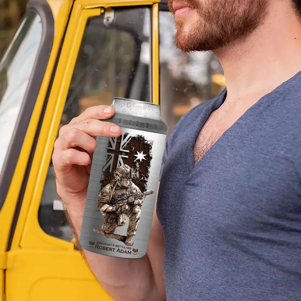 Personalized Australian Army Veteran Logo Custom Name, Rank & Time Can Cooler 16oz Printed LVA241604