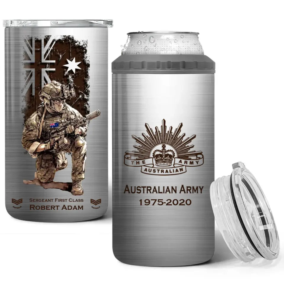 Personalized Australian Army Veteran Logo Custom Name, Rank & Time Can Cooler 16oz Printed LVA241604