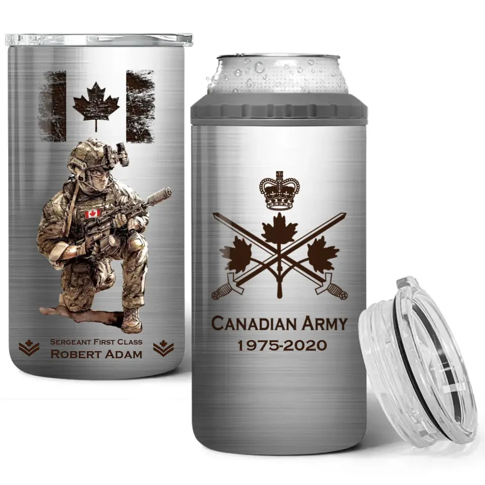 Personalized Canadian Army Veteran Logo Custom Name, Rank & Time Can Cooler 16oz Printed LVA241604