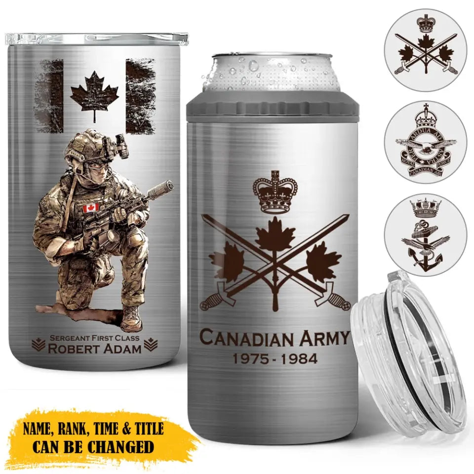 Personalized Canadian Army Veteran Logo Custom Name, Rank & Time Can Cooler 16oz Printed LVA241604