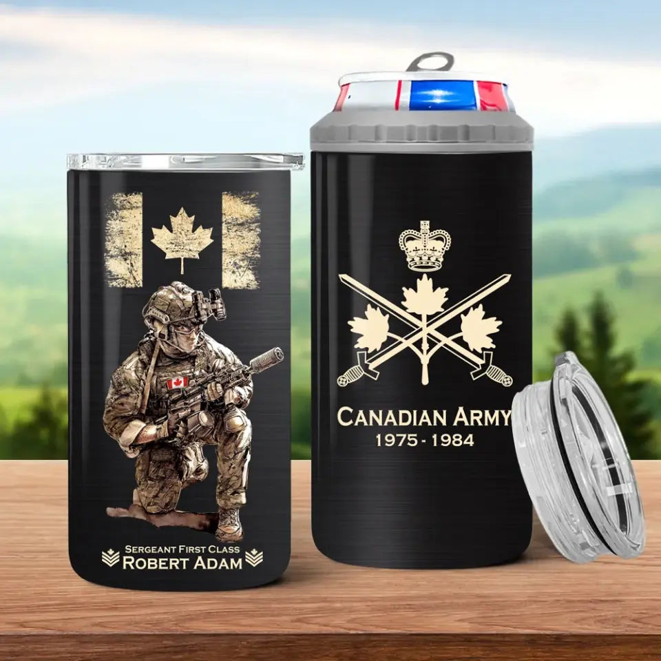 Personalized Canadian Army Veteran Logo Custom Name, Rank & Time Can Cooler 16oz Printed LVA241604