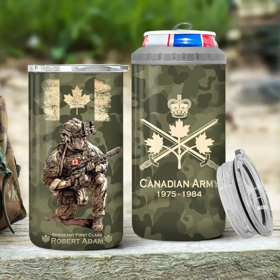 Personalized Canadian Army Veteran Logo Custom Name, Rank & Time Can Cooler 16oz Printed LVA241604