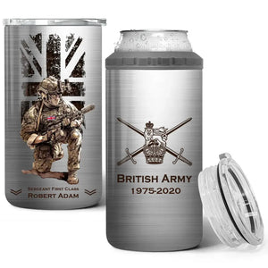 Personalized British Army Veteran Logo Custom Name, Rank & Time Can Cooler 16oz Printed LVA241604