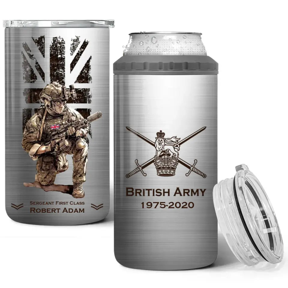 Personalized British Army Veteran Logo Custom Name, Rank & Time Can Cooler 16oz Printed LVA241604