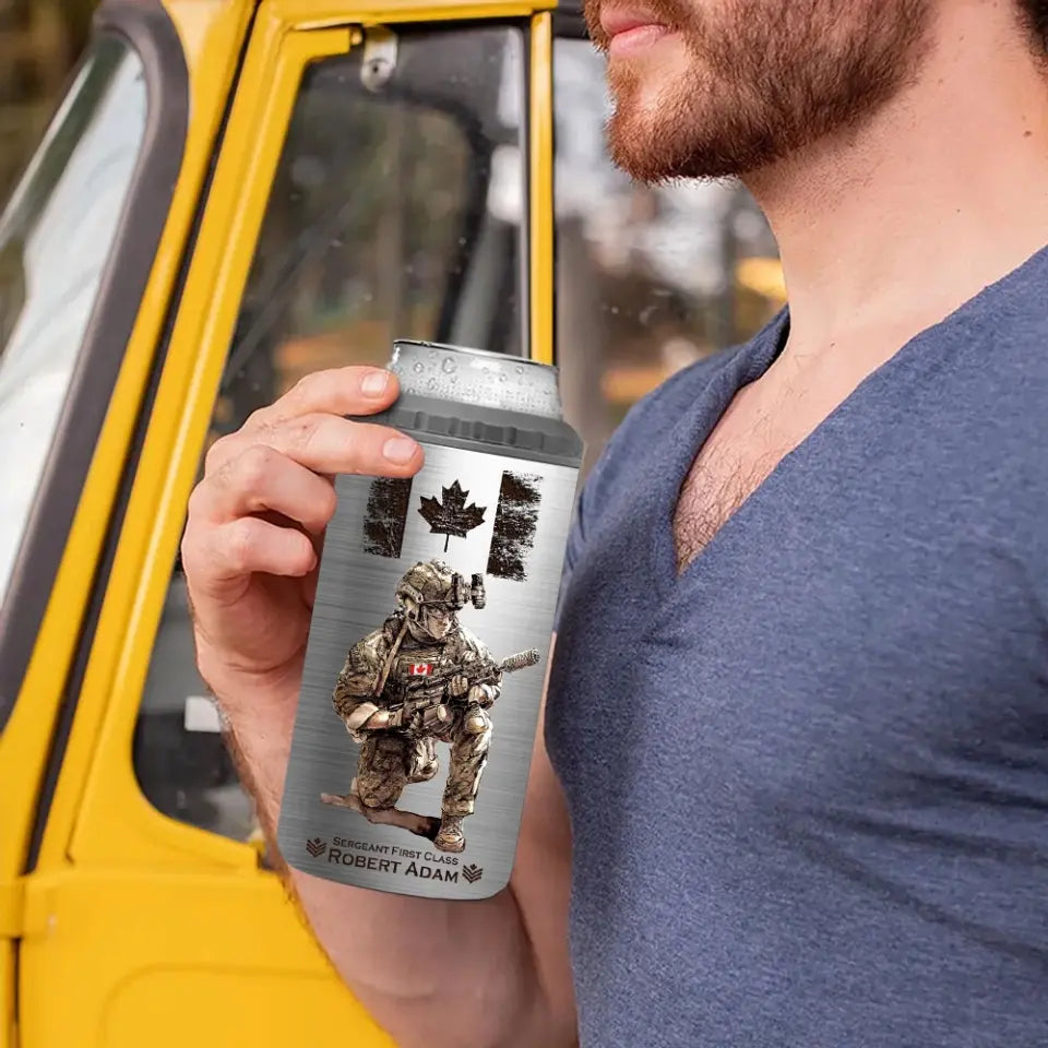 Personalized Canadian Army Veteran Logo Custom Name, Rank & Time Can Cooler 16oz Printed LVA241604