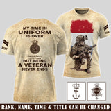 Personalized My Time In Uniform Is Over Royal Netherlands Army But Being A Veteran Never Ends 3D T-shirt Printed AHVA241609