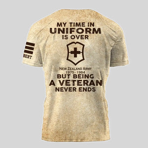 Personalized My Time In Uniform Is Over Royal Swiss Army But Being A Veteran Never Ends 3D T-shirt Printed AHVA241609