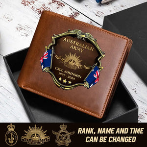 Personalized Australian Army Veteran Rank Gold Custom Name & Time Leather Wallet AHHN241611